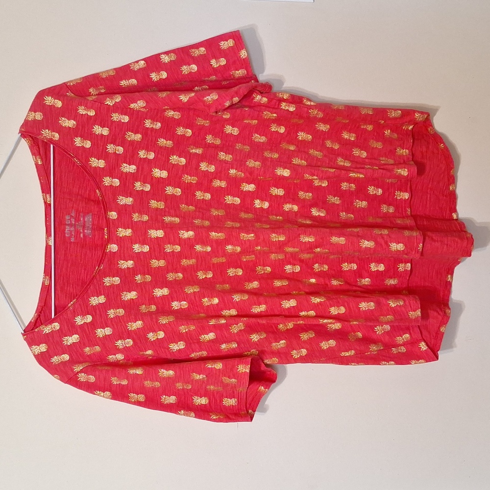 Chico's womens the ultimate tee red/orange gold pineapple cotton/modal size 2